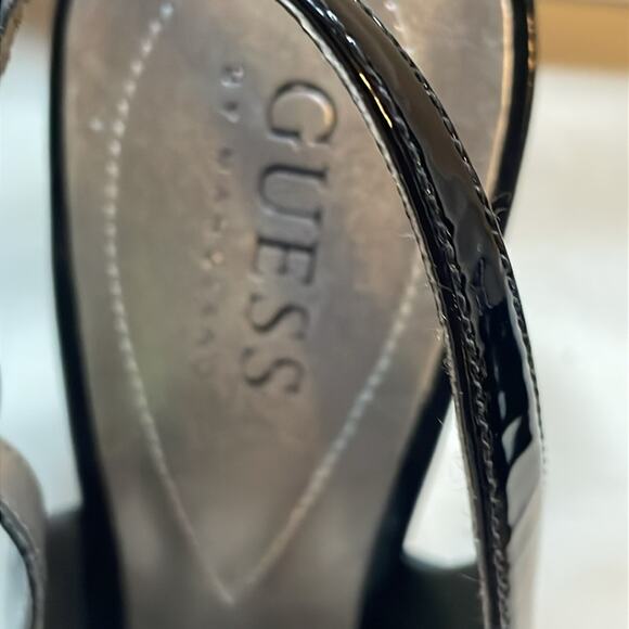 GUESS Black Patent Open Toe Wedge Heel. 7M - Picture 2 of 7